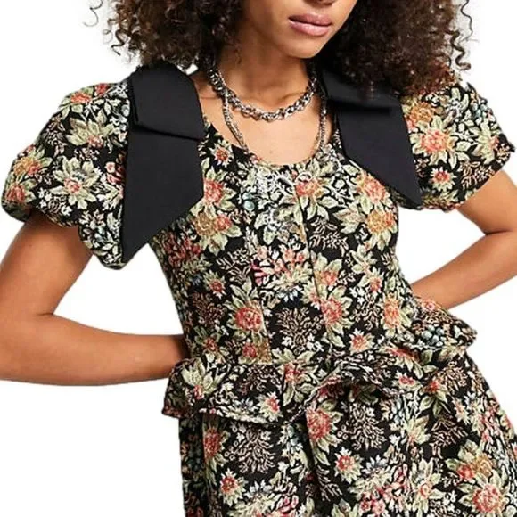 SISTER JANE *Memento Tapestry Mini* ~ Woven Floral ~ Puff Sleeves ~ Size M ~ NEW - Picture 3 of 11